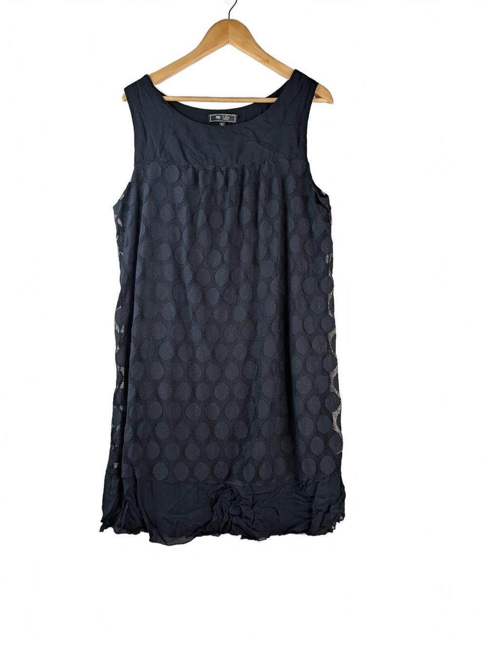 Lily Black Polka Dot Mesh Overlay Shift Dress XL